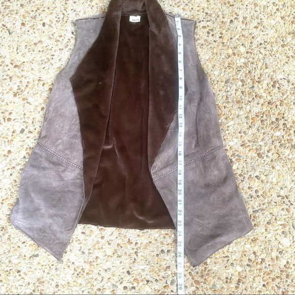 Ecru Genuine Suede Faux Fur Brown Vest Size S - Picture 3 of 9